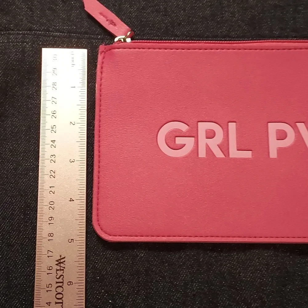 Nordstrom pink cosmetic bag pouch wallet vegan leather zippered girl power